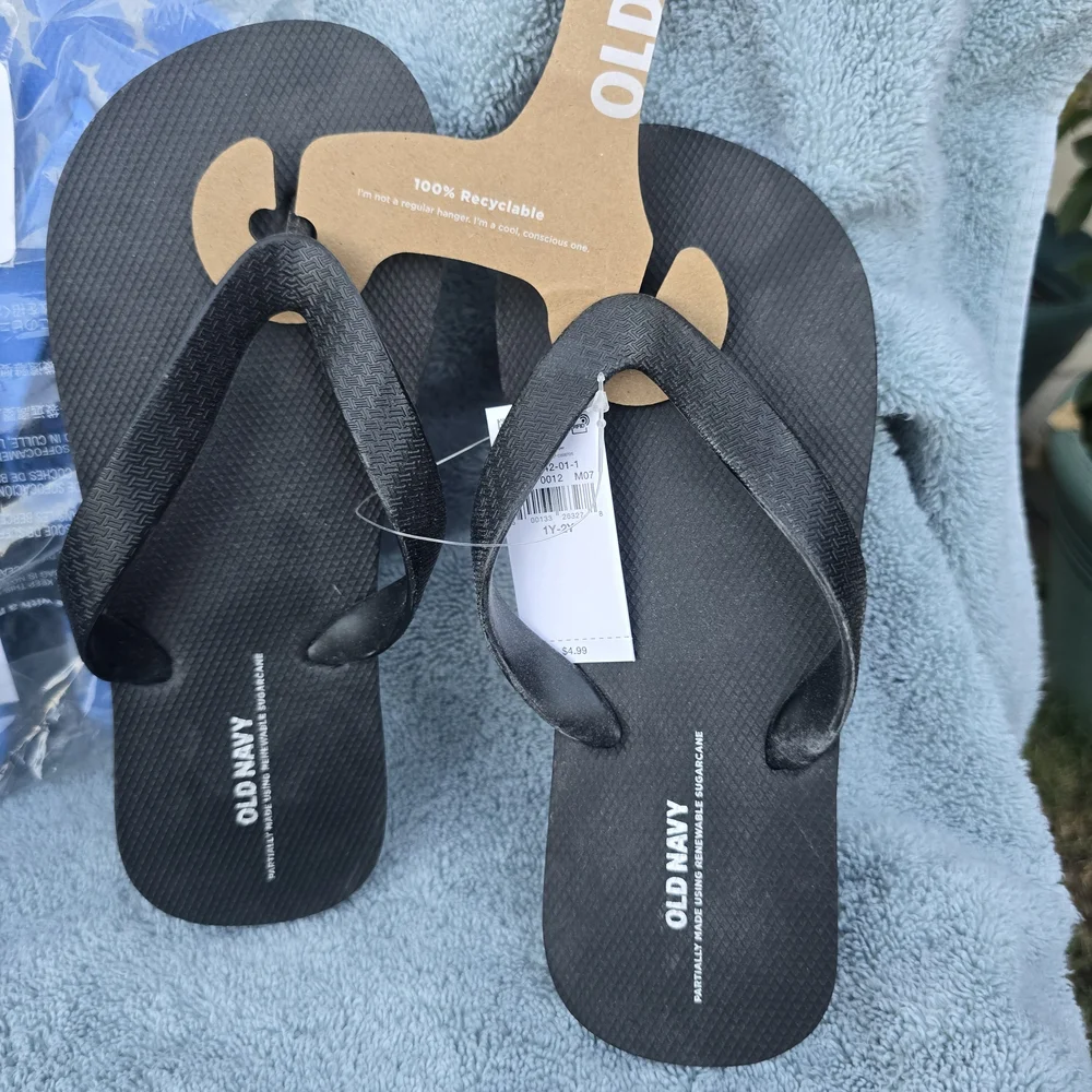 Old Navy 3 Pairs, Blue Shark-Print, BLK, Gray, Kids Flip Flops